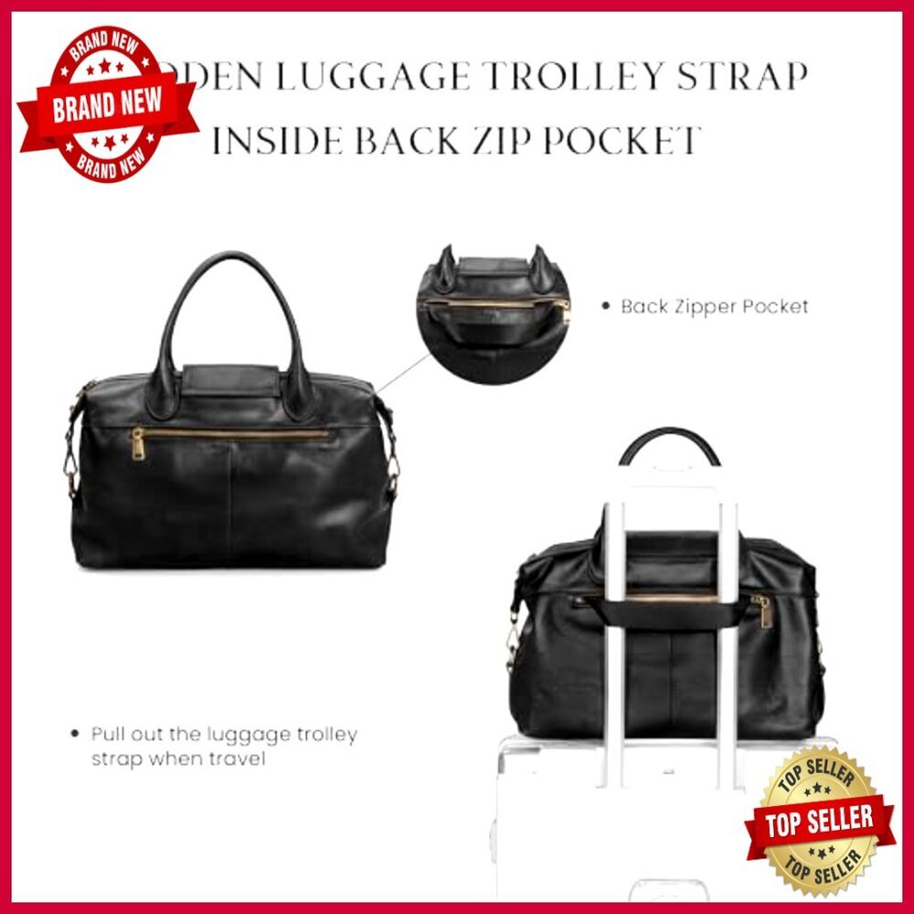Large Genuine Leather Satchel Tote with Detachable Strap, Travel Friendly - Picture 6 of 7